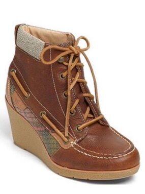 Sperry Brown Lace-Up Wedge Ankle Boot